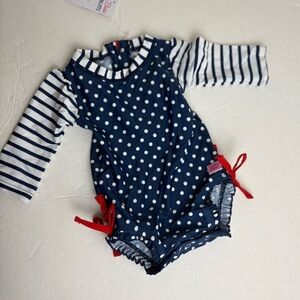 Ruffle Butts Navy Polka Dot One Piece Rash Guard size 3-6 months